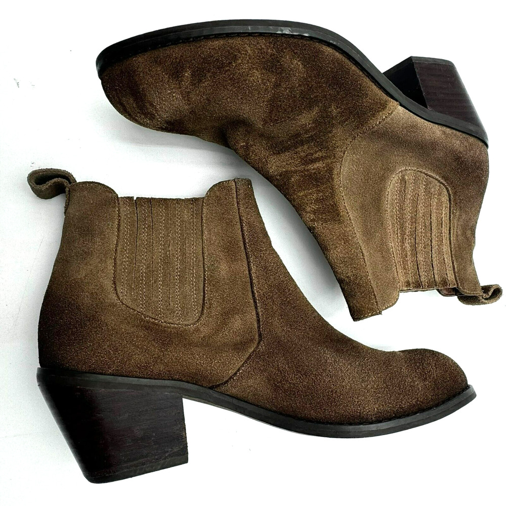 CHOCOLAT BLU | Women's 8 Chelsea Brown Leather Suede Block Heel Ankle Bootie